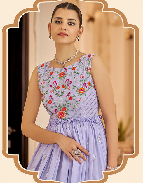 Traditional Function Wear Gown Collection Lavender Georgette Gown Side View